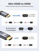 Mini HDMI to HDMI Cable 6FT, [Aluminum Shell, Braided] High Speed 4K 60Hz HDMI 2.0 Cord, Compatible with Camera, Camcorder, Tablet and Graphics/Video Card, Laptop, Raspberry Pi Zero W -Grey