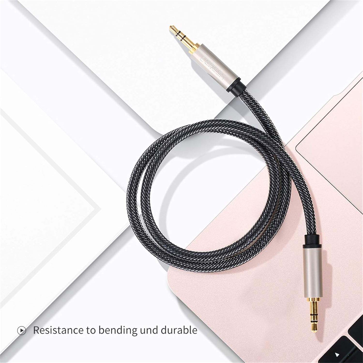 3.5Mm Male to Male Auxiliary Aux Stereo Professional Hifi Cable with Silver-Plating Copper Core, Gold Plated, Nylon Braid, Tangle-Free for for Audiophile/Musical Lovers Silver, 1M 3Ft