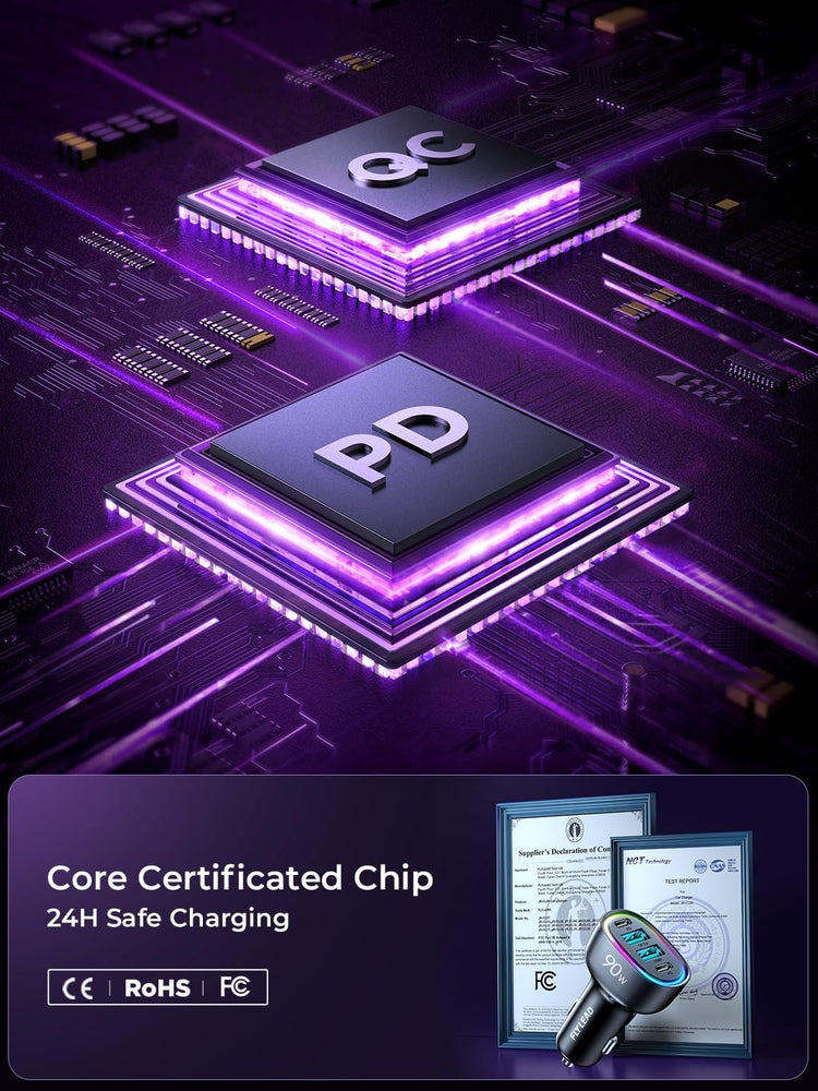 Car Charger USB C 90W 4-Port Car Phone Charger Compatible with Iphone 17/16/15/14/13/12 Pro Max plus [A Must for Family Travel] Super Fast Charging Cigarette Lighter Adapter Port