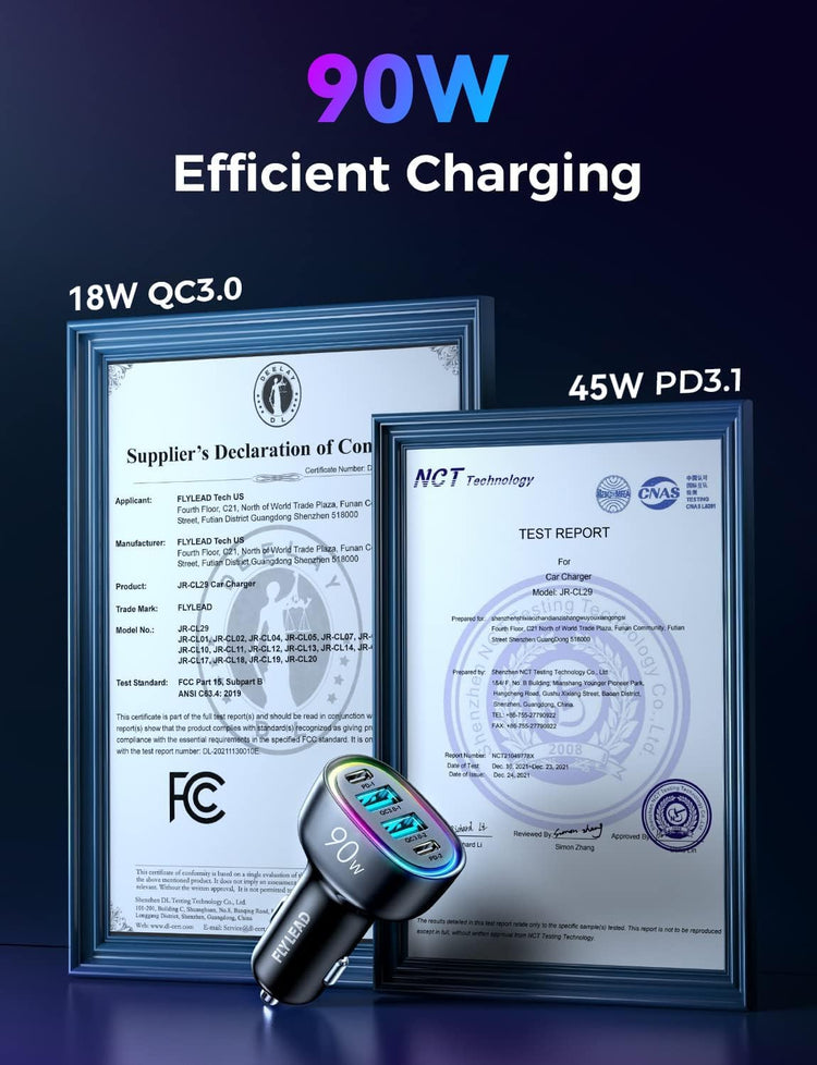 Car Charger USB C 90W 4-Port Car Phone Charger Compatible with Iphone 17/16/15/14/13/12 Pro Max plus [A Must for Family Travel] Super Fast Charging Cigarette Lighter Adapter Port