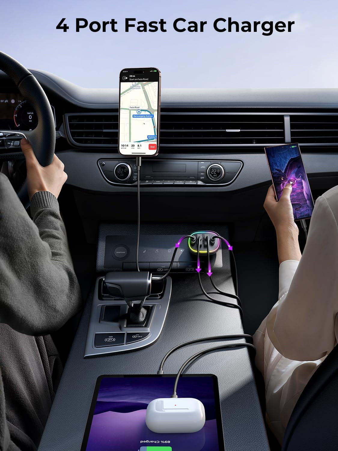 Car Charger USB C 90W 4-Port Car Phone Charger Compatible with Iphone 17/16/15/14/13/12 Pro Max plus [A Must for Family Travel] Super Fast Charging Cigarette Lighter Adapter Port