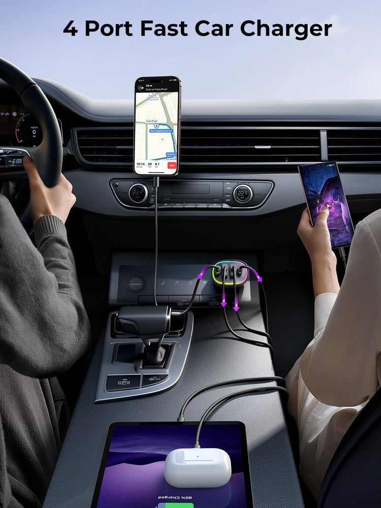 Car Charger USB C 90W 4-Port Car Phone Charger Compatible with Iphone 17/16/15/14/13/12 Pro Max plus [A Must for Family Travel] Super Fast Charging Cigarette Lighter Adapter Port